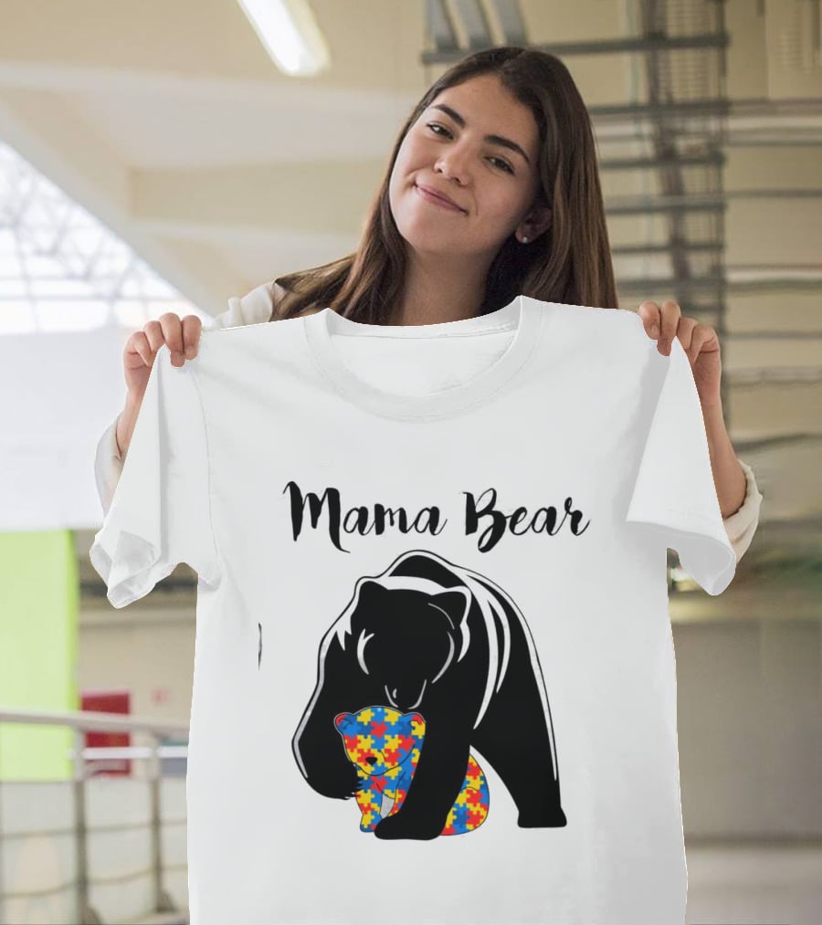 Mama Bear Autism Puzzle Piece Hug T-Shirt