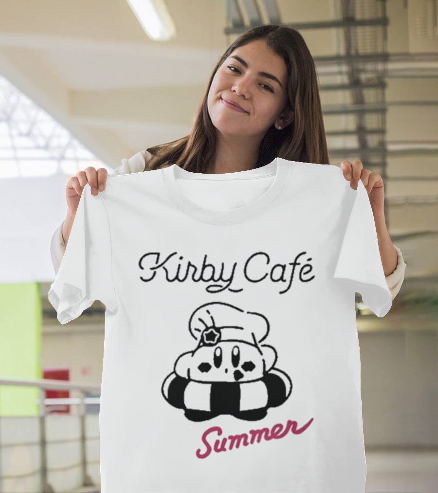 Kirby Café Summer Kirby Wearing Chef Hat with Inner Tube T-Shirt