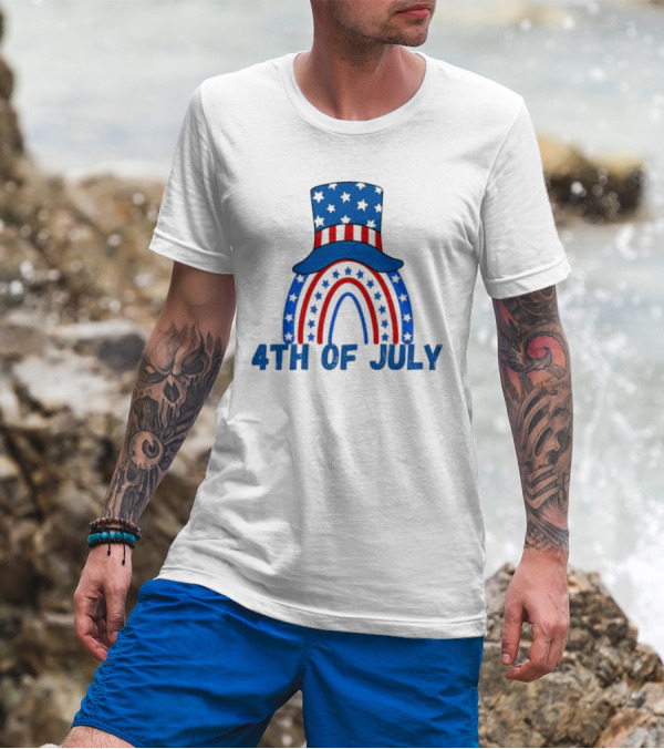 4th Of July Patriotic Stars And Stripes Rainbow Hat T-Shirt