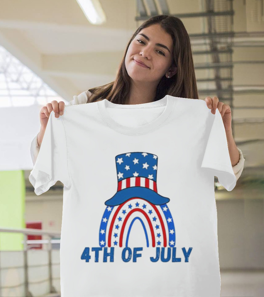 4th Of July Patriotic Stars and Stripes Rainbow Hat T-Shirt