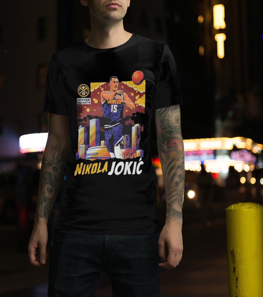 Nikola Jokic Denver Nuggets Nba Player Basketball Skyline T-Shirt