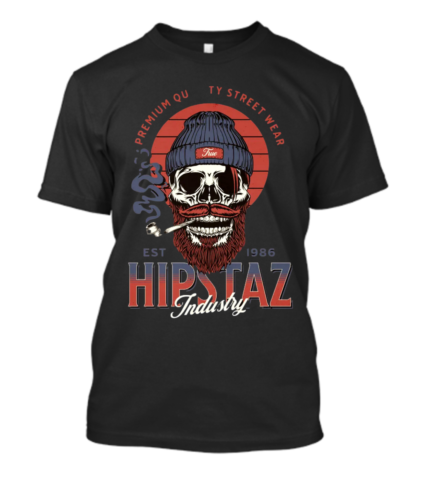 Premium Quality Streetwear Hipstaz Industry Est 1986 Skull With Pipe And Beanie T-Shirt