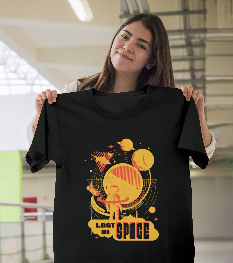 Lost in Space Astronaut with Planets and Rockets Retro T-Shirt