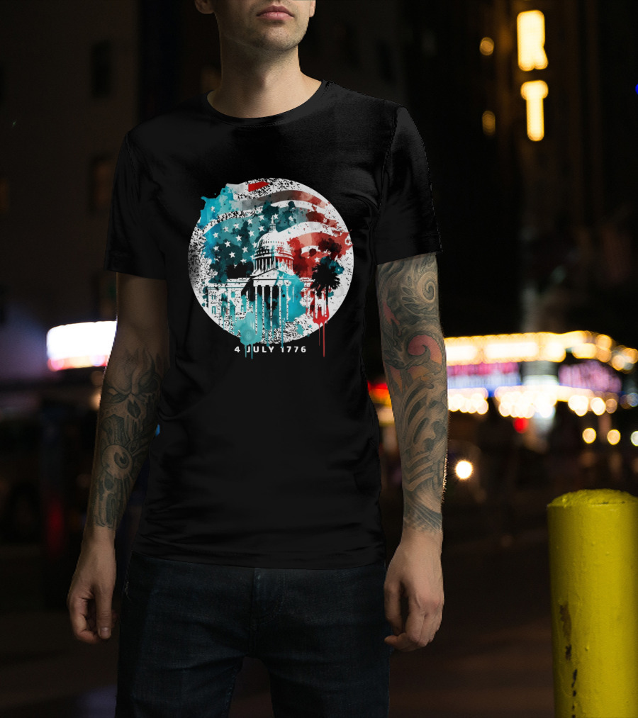 4 July 1776 American Flag Capitol Building Patriotic T-Shirt