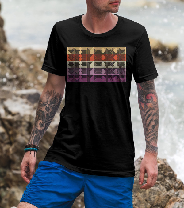 Arencibia Retro Geometric Pattern Text T-Shirt