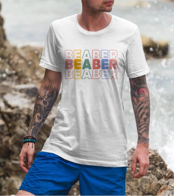 BEABER Multicolor Text Stacked Typography T-Shirt
