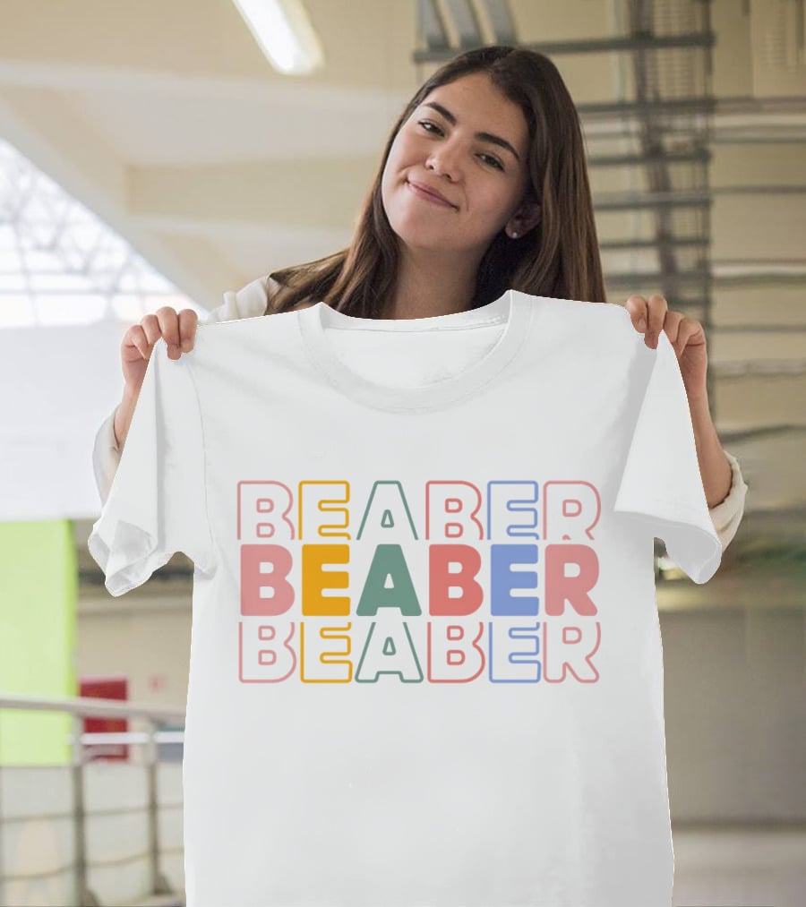BEABER Multicolor Text Stacked Typography T-Shirt
