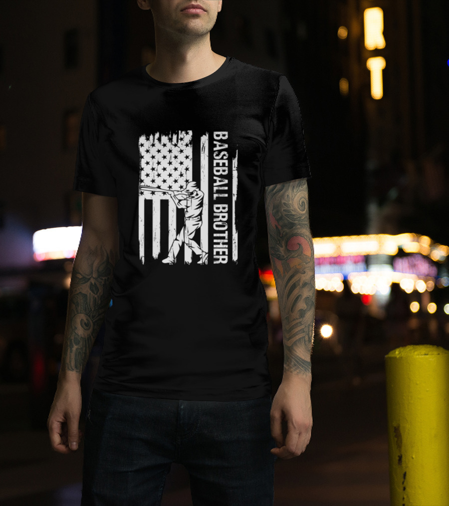 Baseball Brother USA Flag Catcher Father's Day T-Shirt