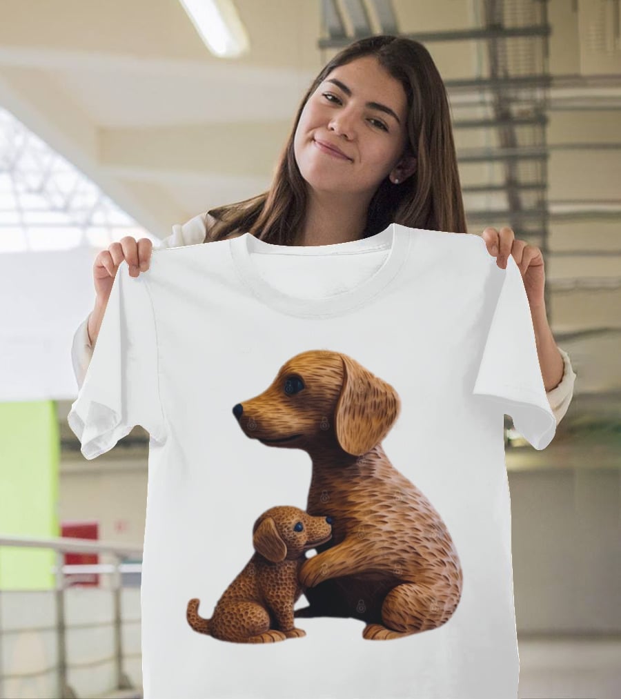 Dog Carvings Parent And Puppy Figurines T-Shirt