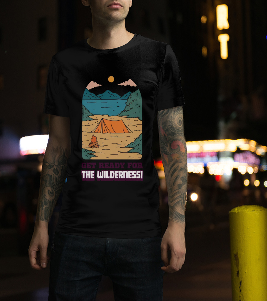 Get Ready For The Wilderness Camping Scene With Tent And Campfire T-Shirt