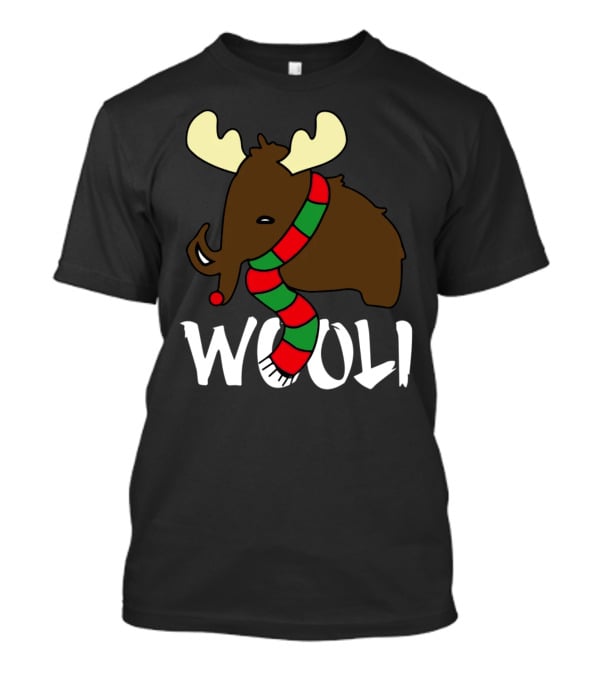 Wooli Mammoth Wearing Red And Green Scarf With Antlers T-Shirt