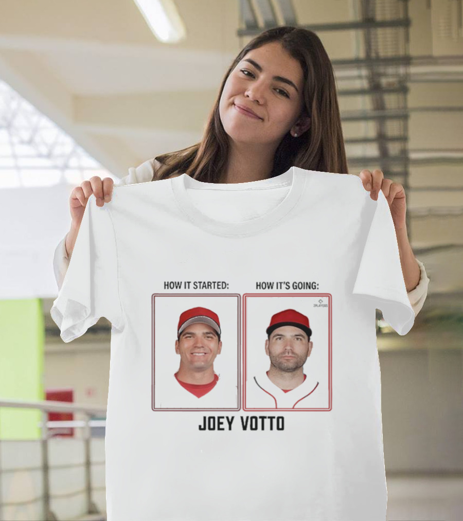 Joey Votto How It Started How It's Going MLBPA Then and Now T-Shirt