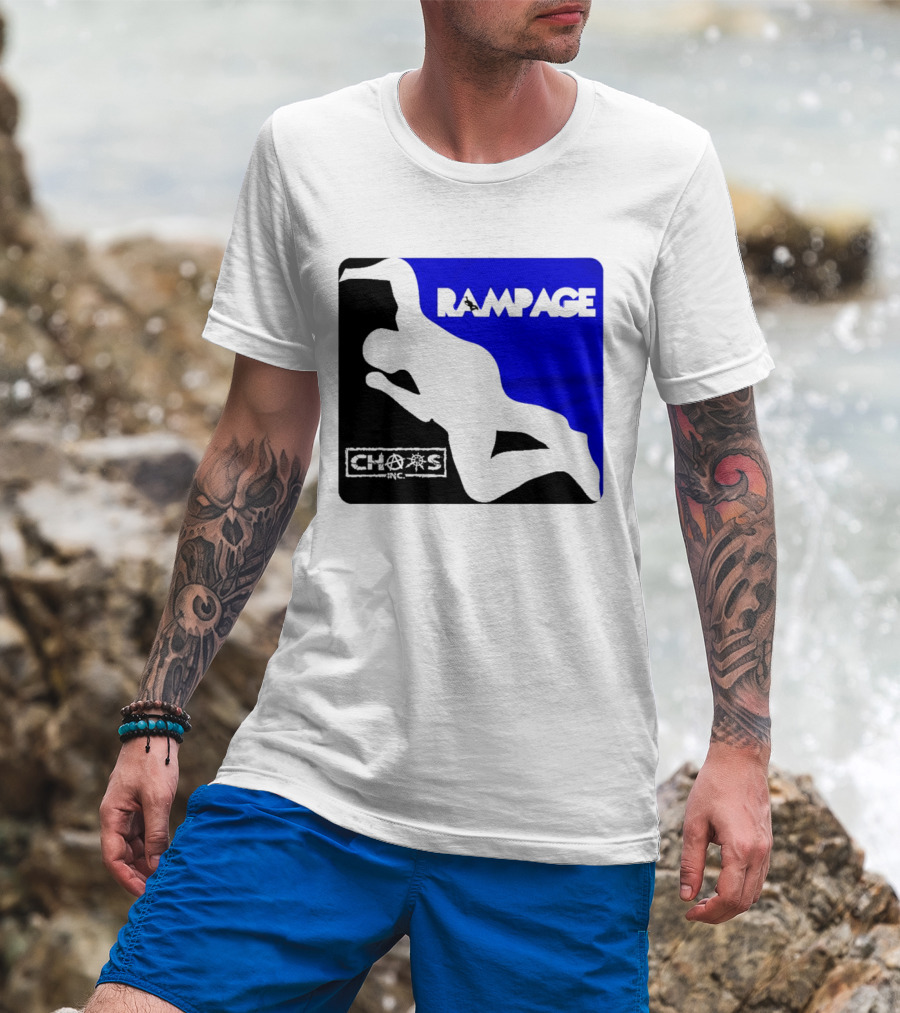 Rampage Chaos Inc Silhouette Blue Background T-Shirt