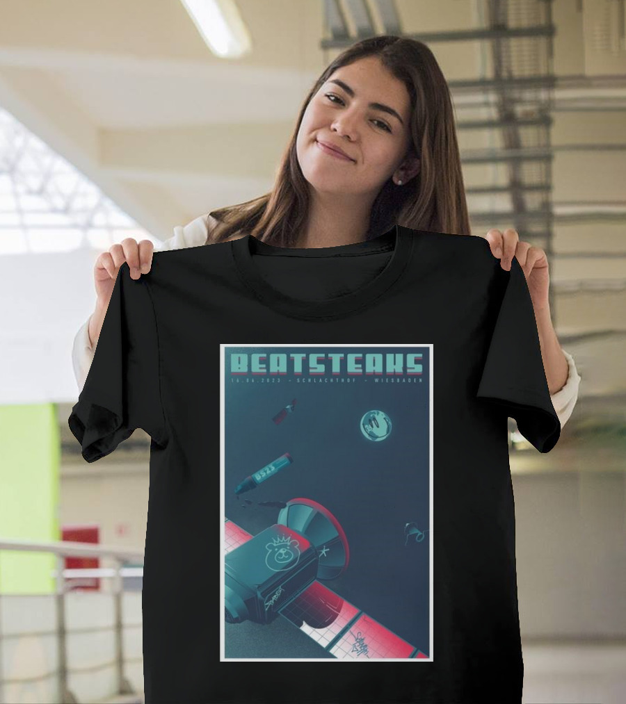 Beatsteaks Schlachthof Wiesbaden 16.06.2023 Space-Themed Poster with Satellite and Graffiti Elements T-Shirt