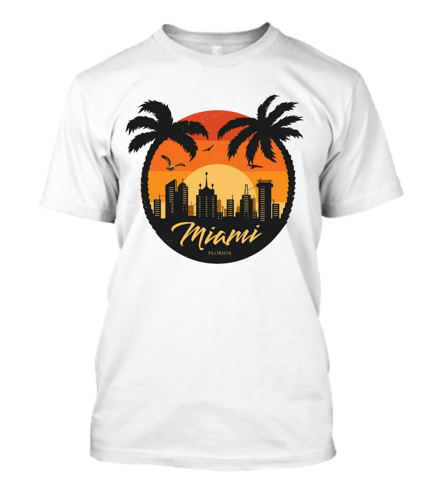 Miami Florida Sunset Skyline Palm Trees T-Shirt