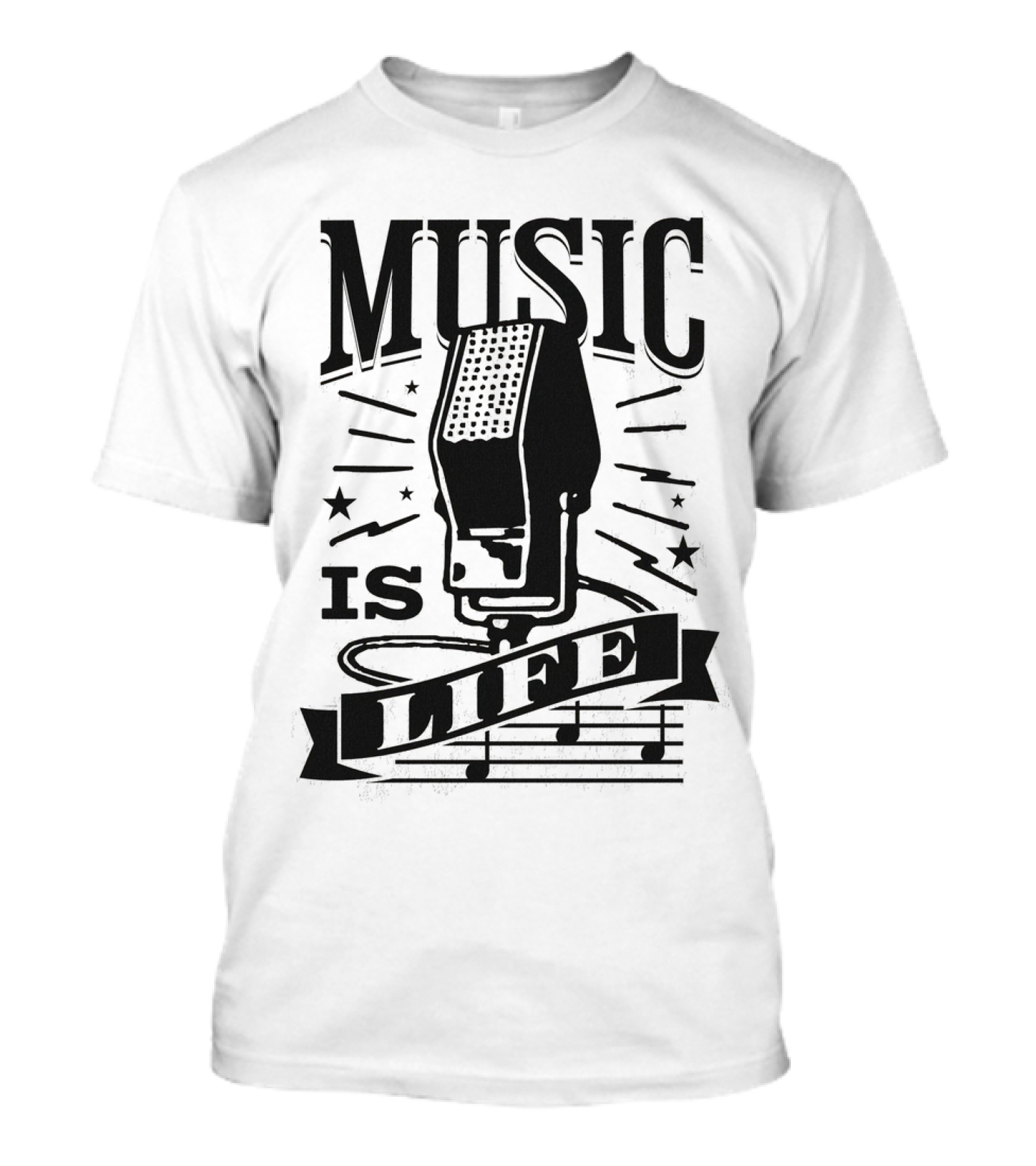 Music Is Life Retro Microphone Notes Stars T-Shirt