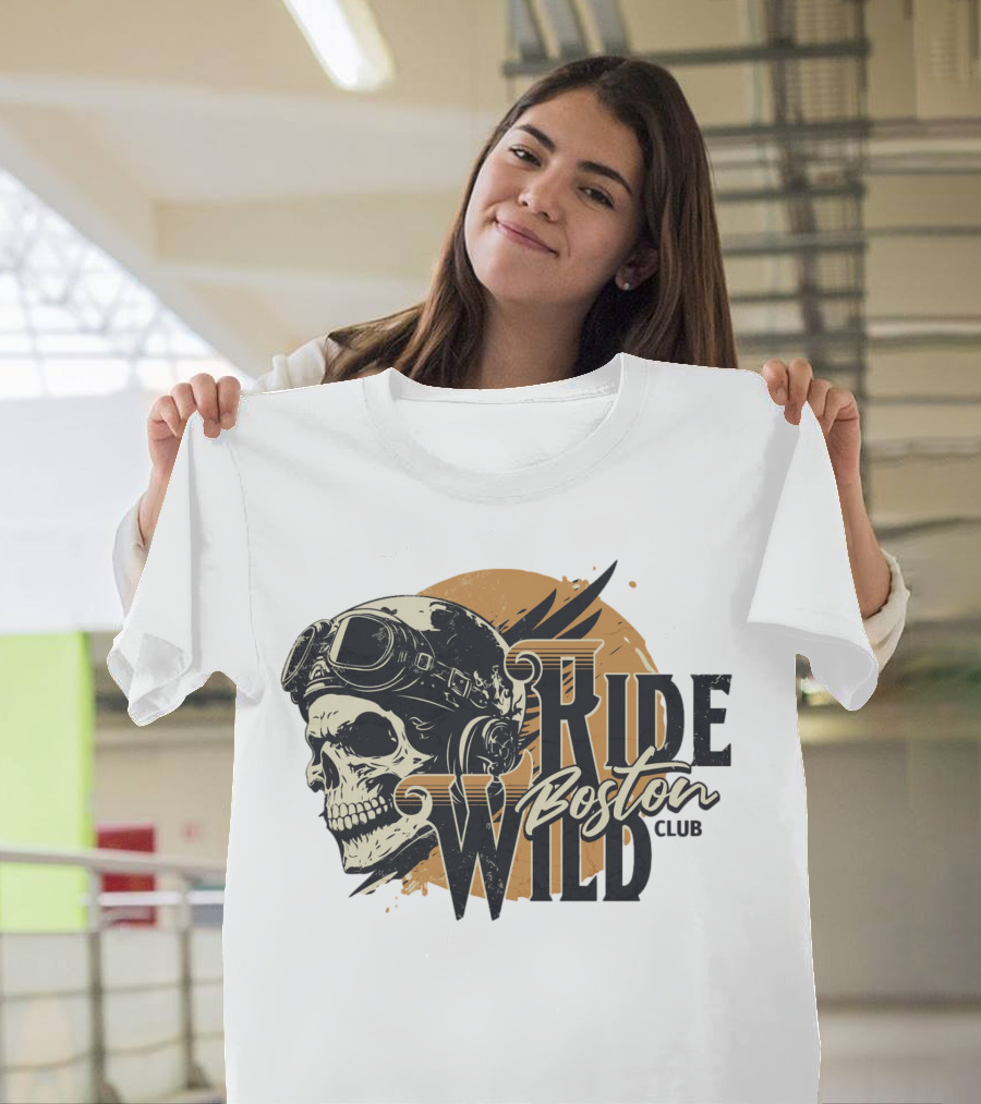 Ride Wild Boston Club Skull With Goggles T-Shirt