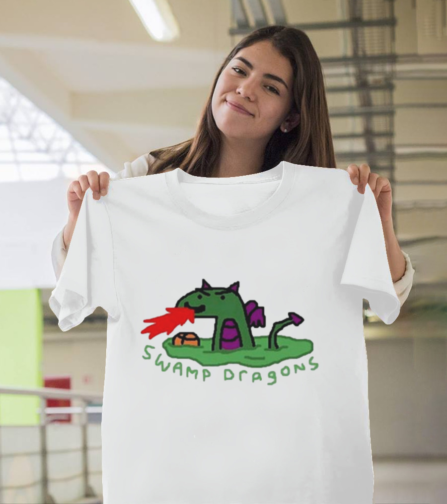 Swamp Dragons Playful Fire-Breathing Cartoon T-Shirt