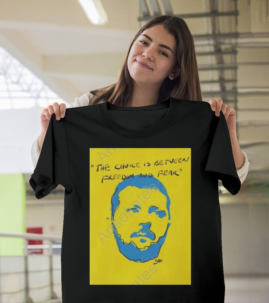 U2 The Choice Is Between Freedom and Fear Blue Face on Yellow T-Shirt