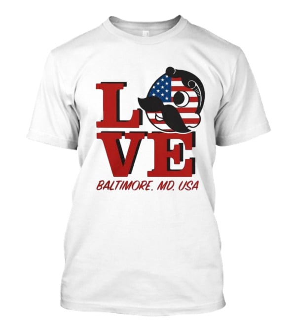 Love Baltimore MD USA National Bohemian American Flag Mustache T-Shirt