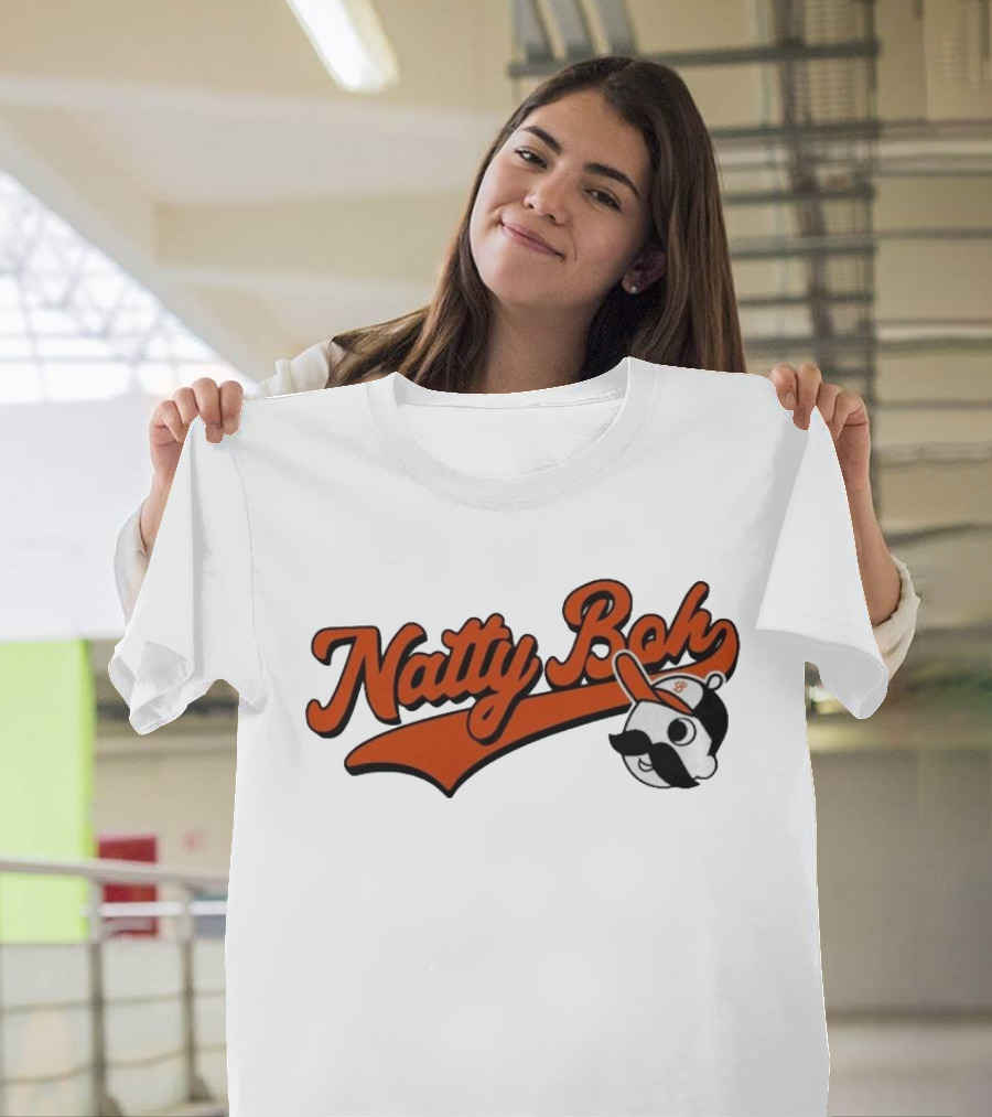 Natty Boh National Bohemian Mustache Character With Baseball Hat T-Shirt