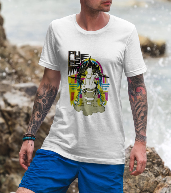 Pulses Futuristic Robot With Colorful Abstract Geometric Background T-Shirt