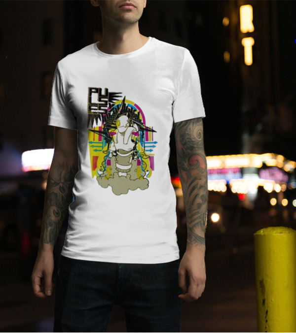 Pulses Futuristic Robot With Colorful Abstract Geometric Background T-Shirt