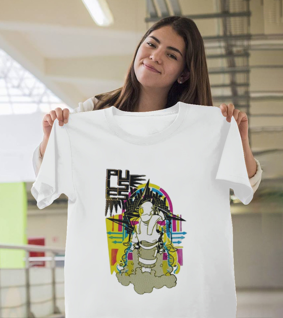 Pulses Futuristic Robot with Colorful Abstract Geometric Background T-Shirt