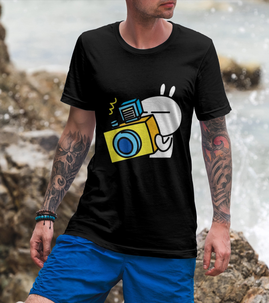 Tuzki Rabbit Camera Cartoon Character Photography T-Shirt