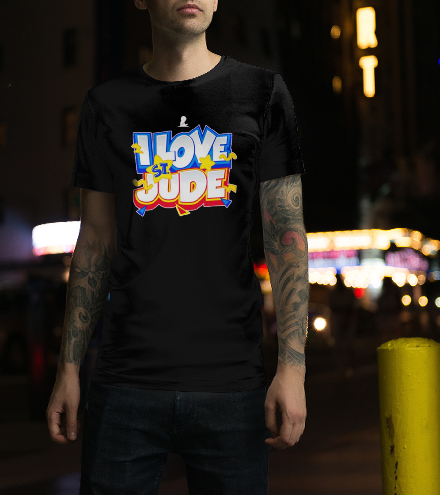 I Love St Jude Cartoon Yellow Stars And Blue Outline T-Shirt