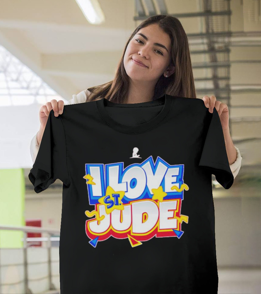 I Love St Jude Cartoon Yellow Stars and Blue Outline T-Shirt