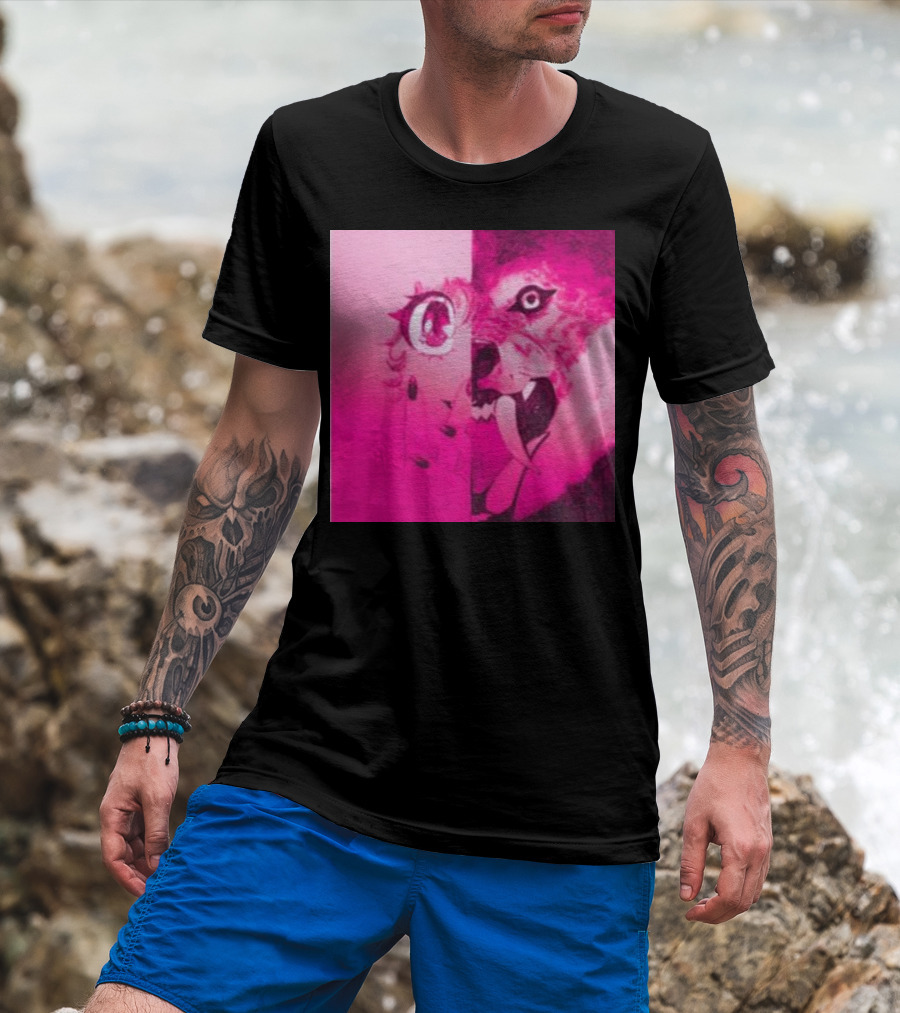 Dead On The Scene Wolf And Anime Girl Pink Contrast T-Shirt