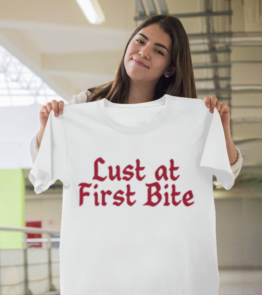 Lust at First Bite Red Gothic Text T-Shirt