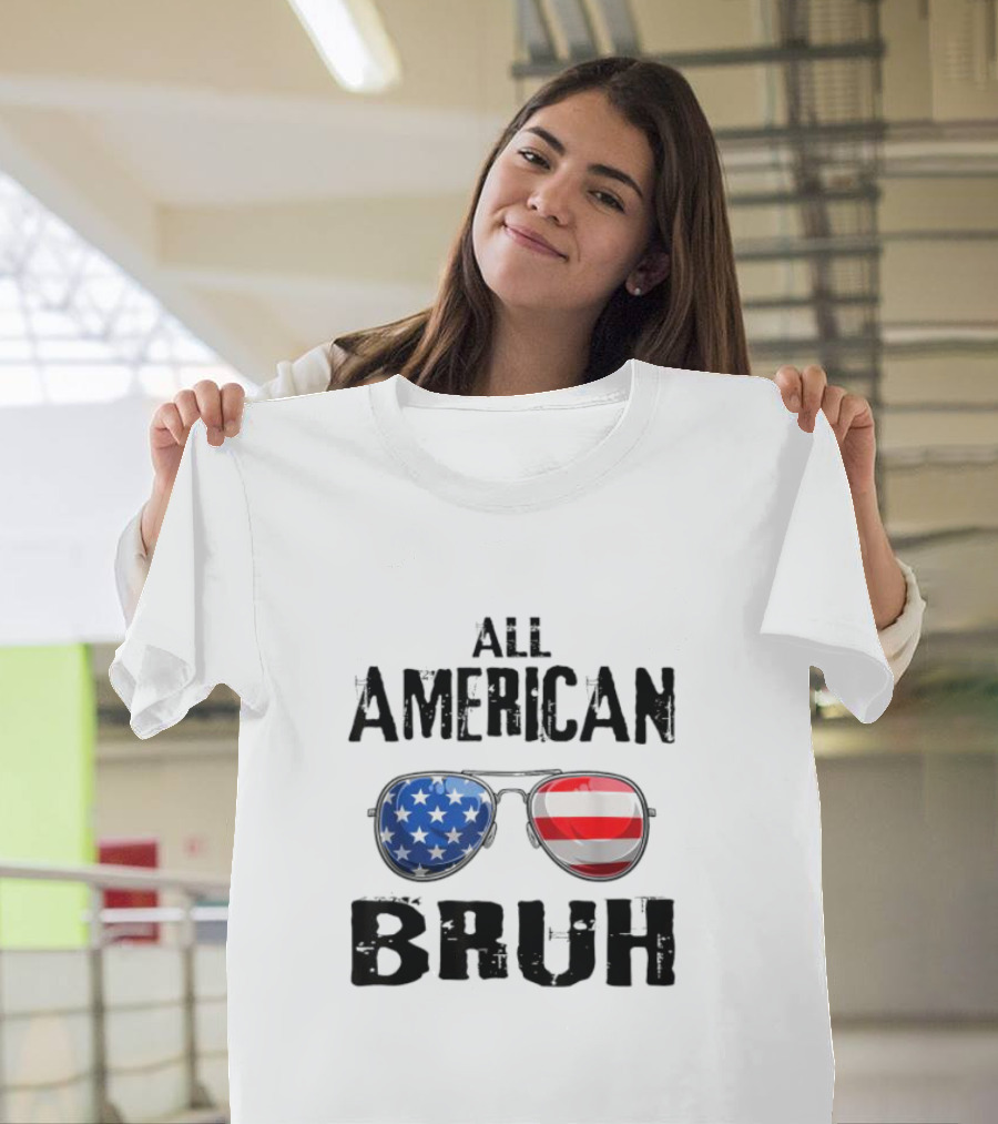 All American Bruh 4th Of July Boys Patriotic Sunglasses USA Flag T-Shirt