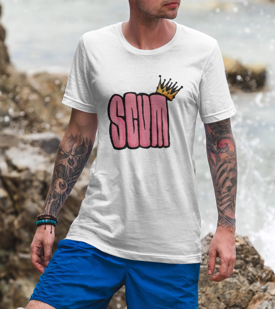 SCUM Pink Text With Gold Crown T-Shirt