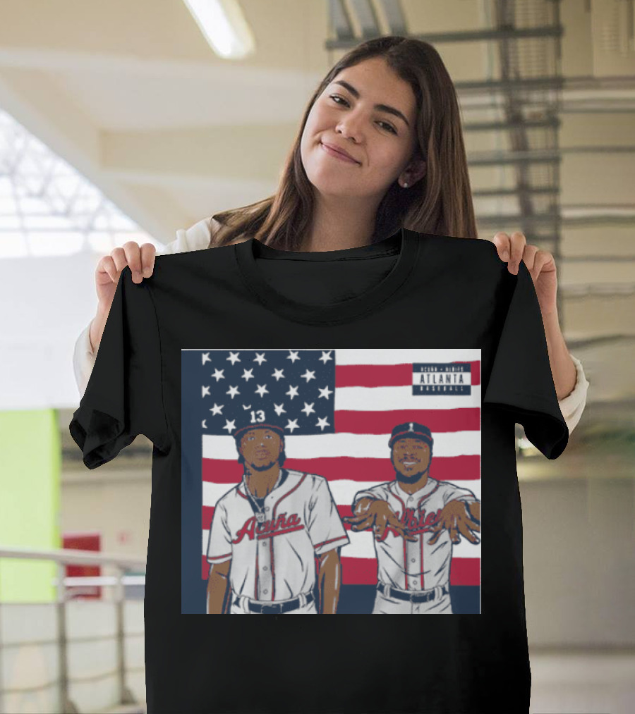 Acuña and Albies Atlanta Baseball USA Flag Icons T-Shirt