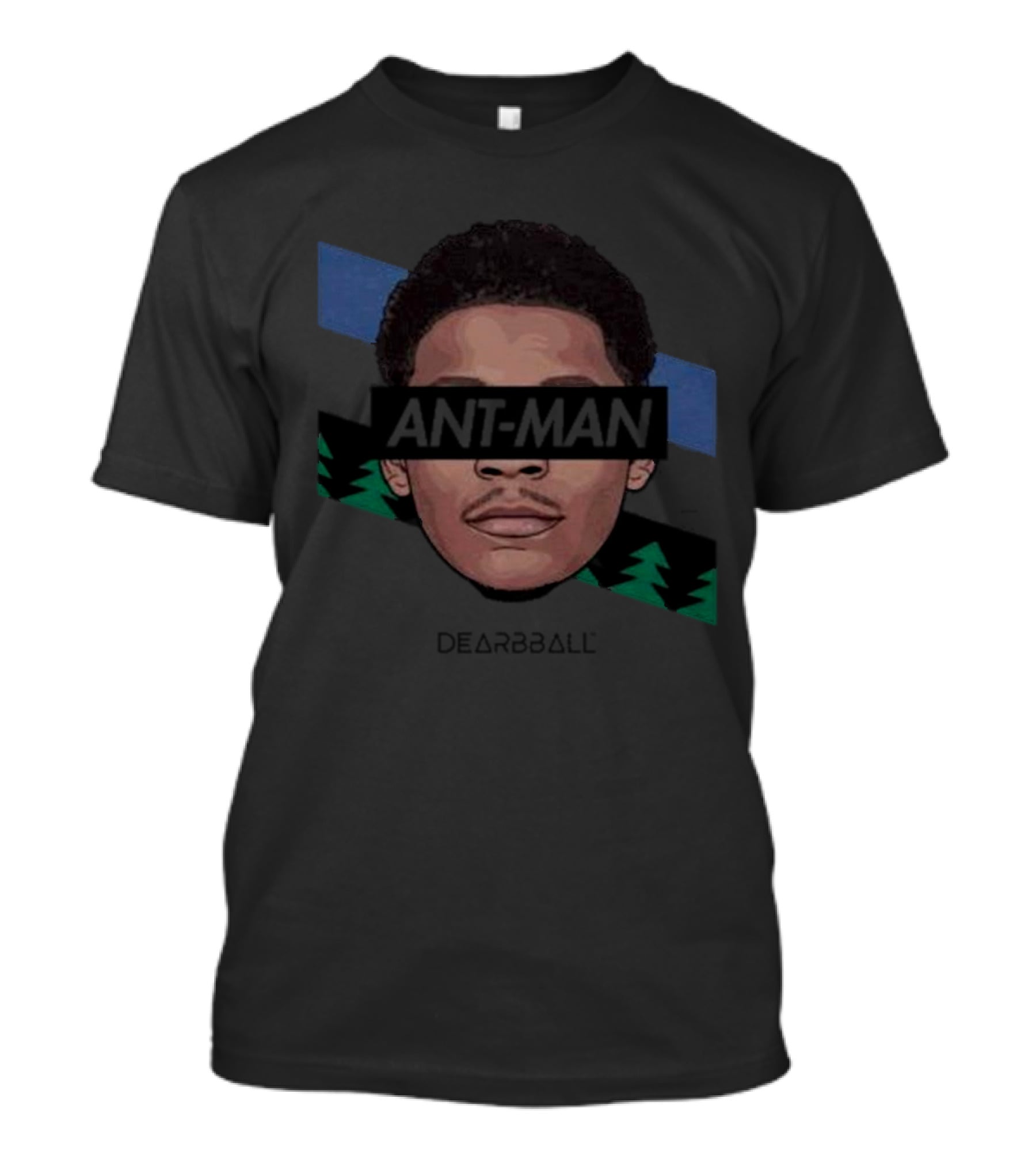 Dearbball Ant-Man Face With Blue And Green Stripes T-Shirt