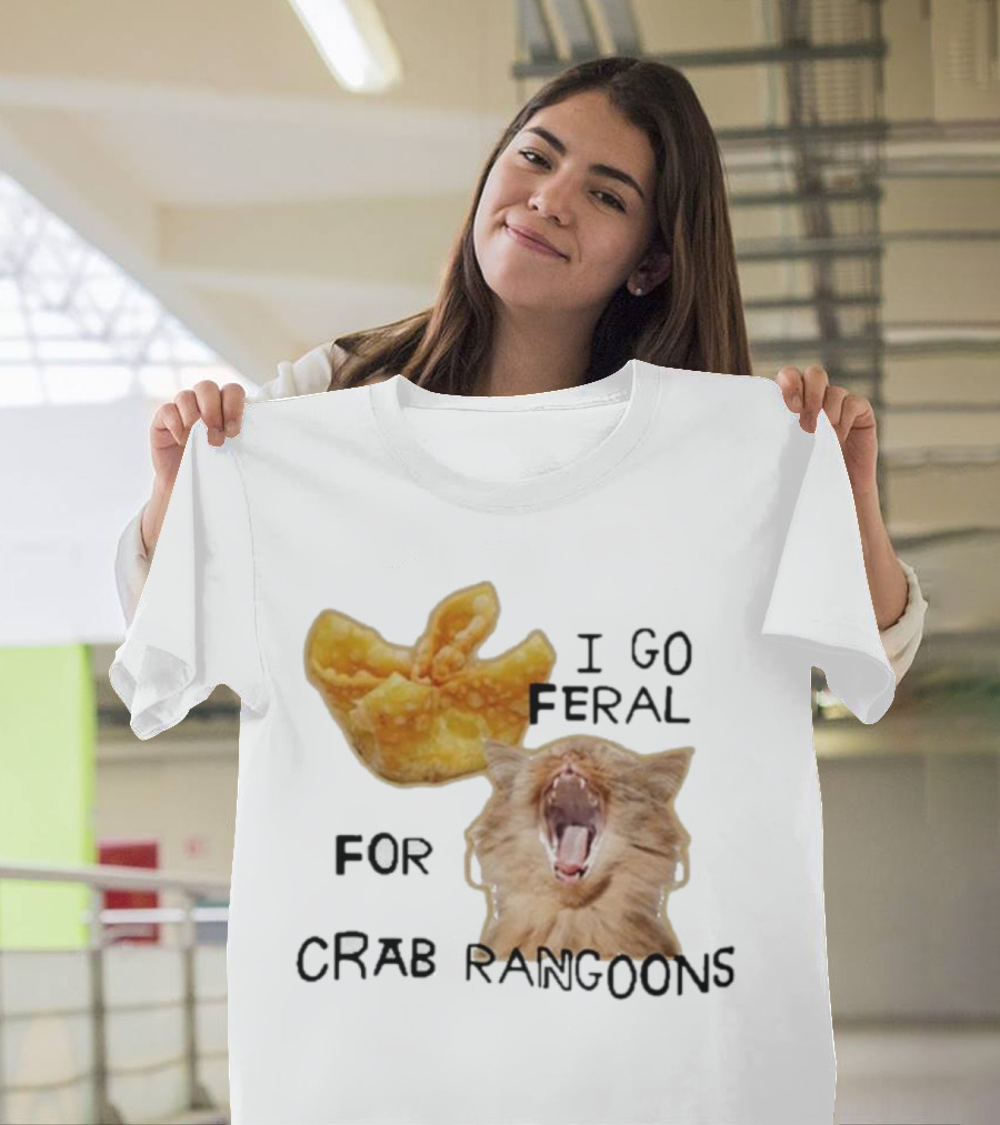 I Go Feral for Crab Rangoons with Yawning Cat and Dumpling T-Shirt