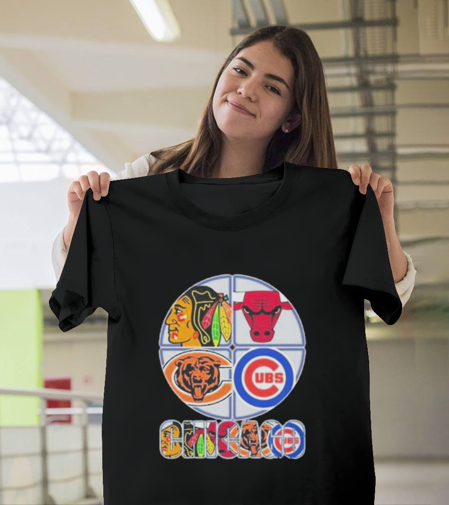 Chicago Sports Logos: Blackhawks, Bulls, Bears, Cubs Iconic T-Shirt