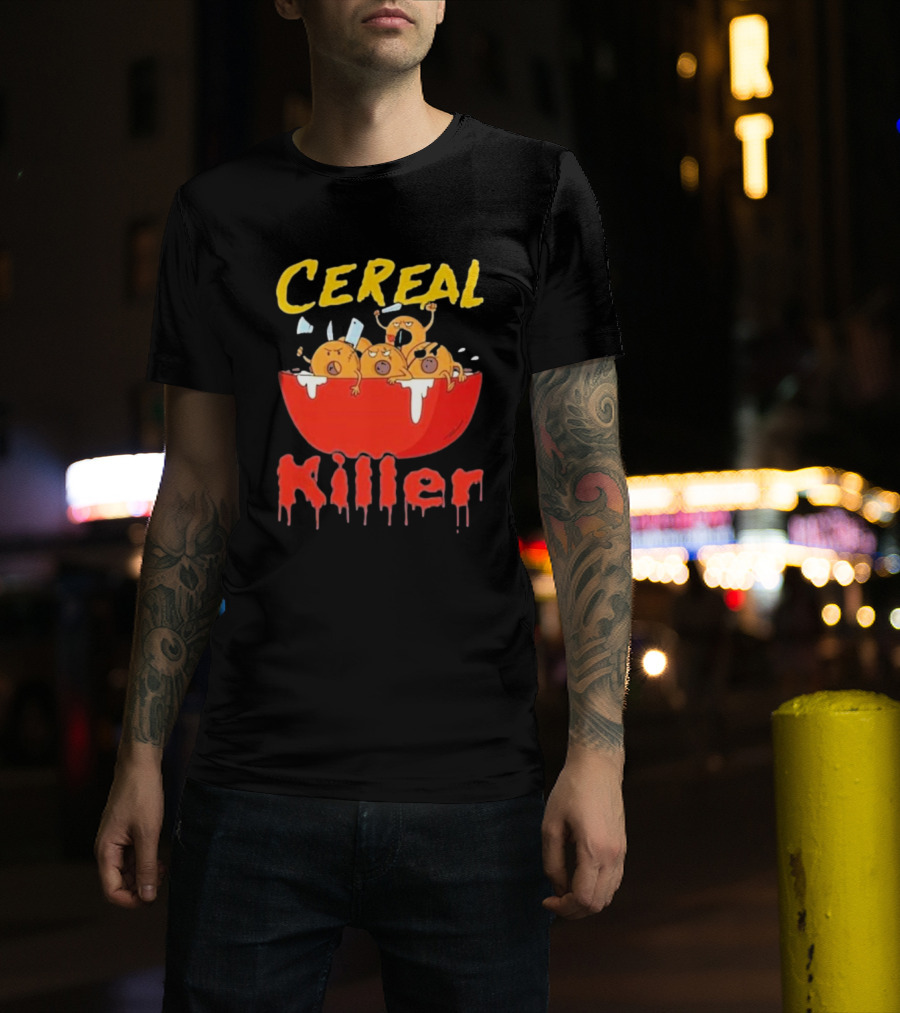 Cereal Killer Funny Cartoon Characters Inside Red Bowl T-Shirt