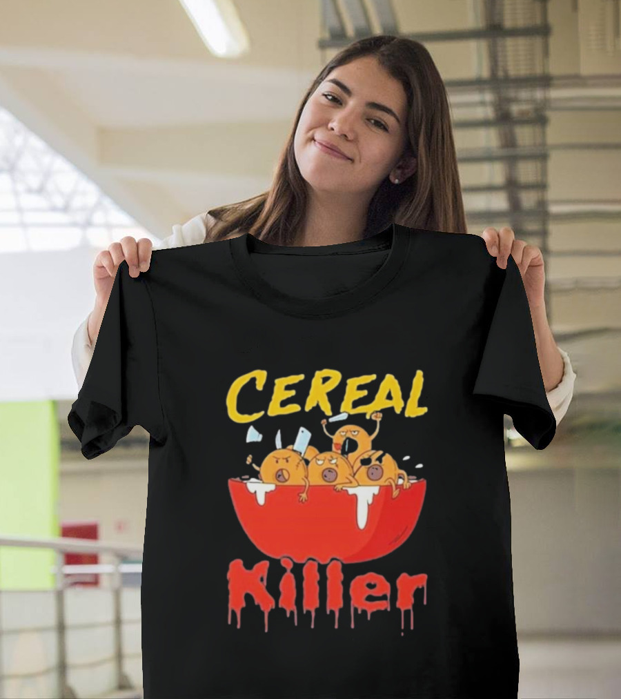 Cereal Killer Funny Cartoon Characters Inside Red Bowl T-Shirt