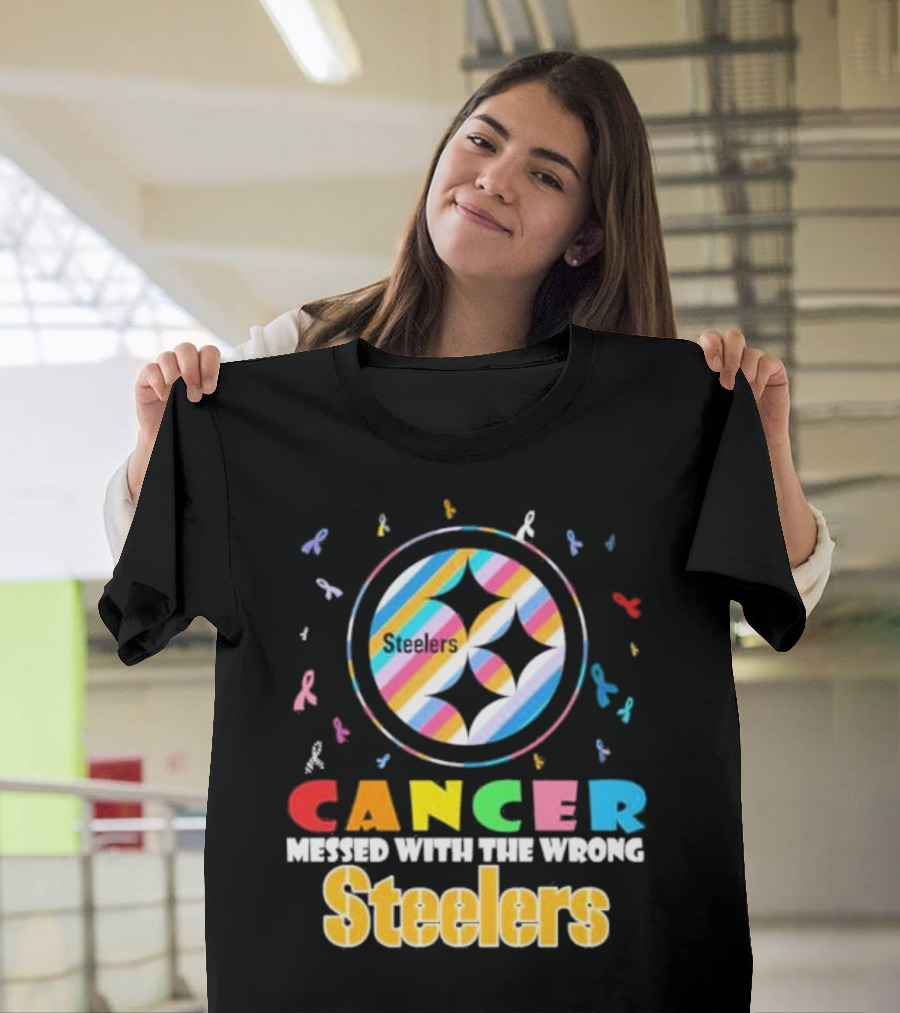 Cancer Messed With The Wrong Pittsburgh Steelers Colorful Ribbons T-Shirt