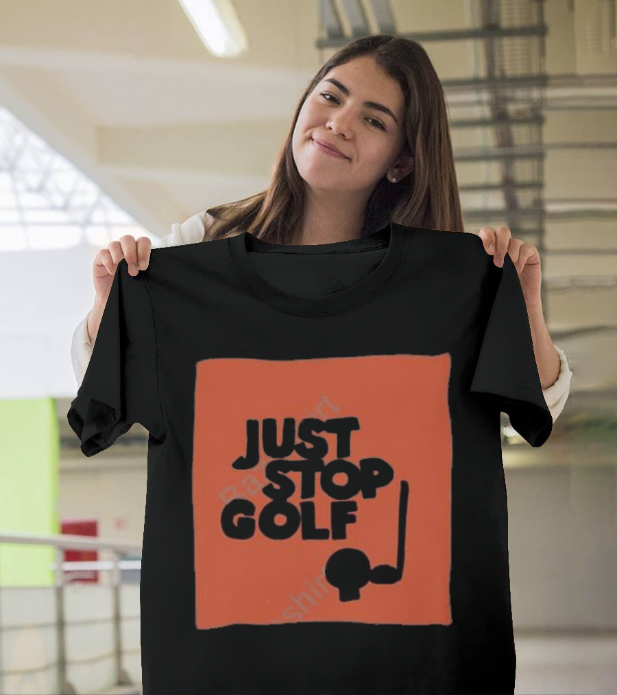 Just Stop Golf Skull and Putter Cartoon T-Shirt