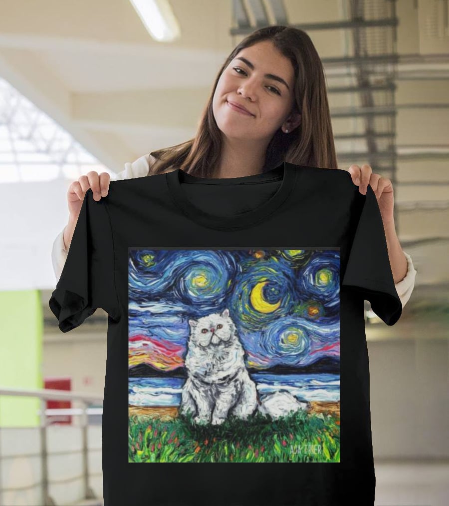 Aja Trier Starry Night Persian Cat Painting T-Shirt