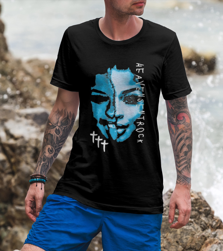 HEAVENSENTROCK Face Blue Art With Cross Symbols T-Shirt