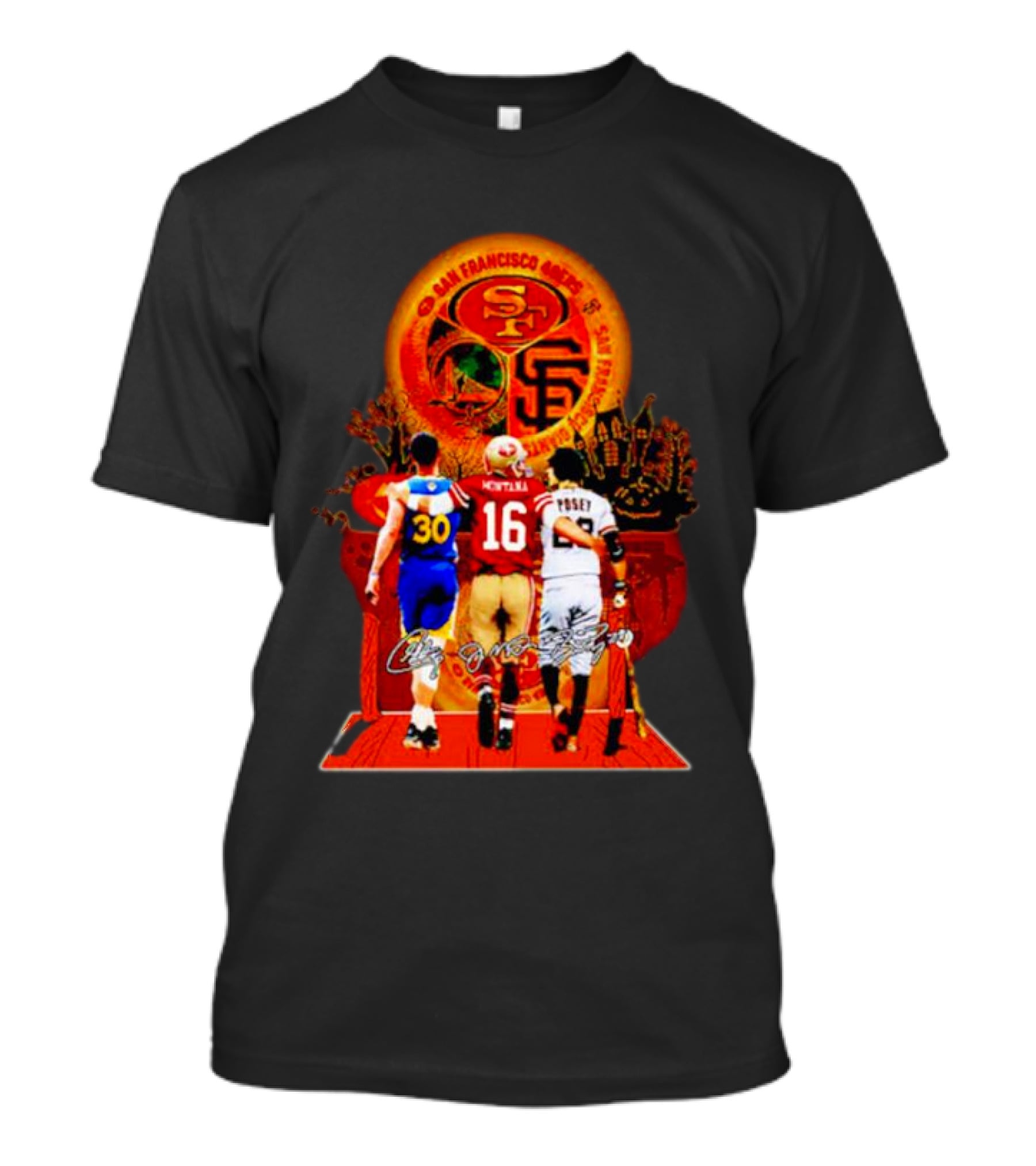 San Francisco 49ers Giants Golden State Warriors Halloween Curry Montana Posey T-Shirt