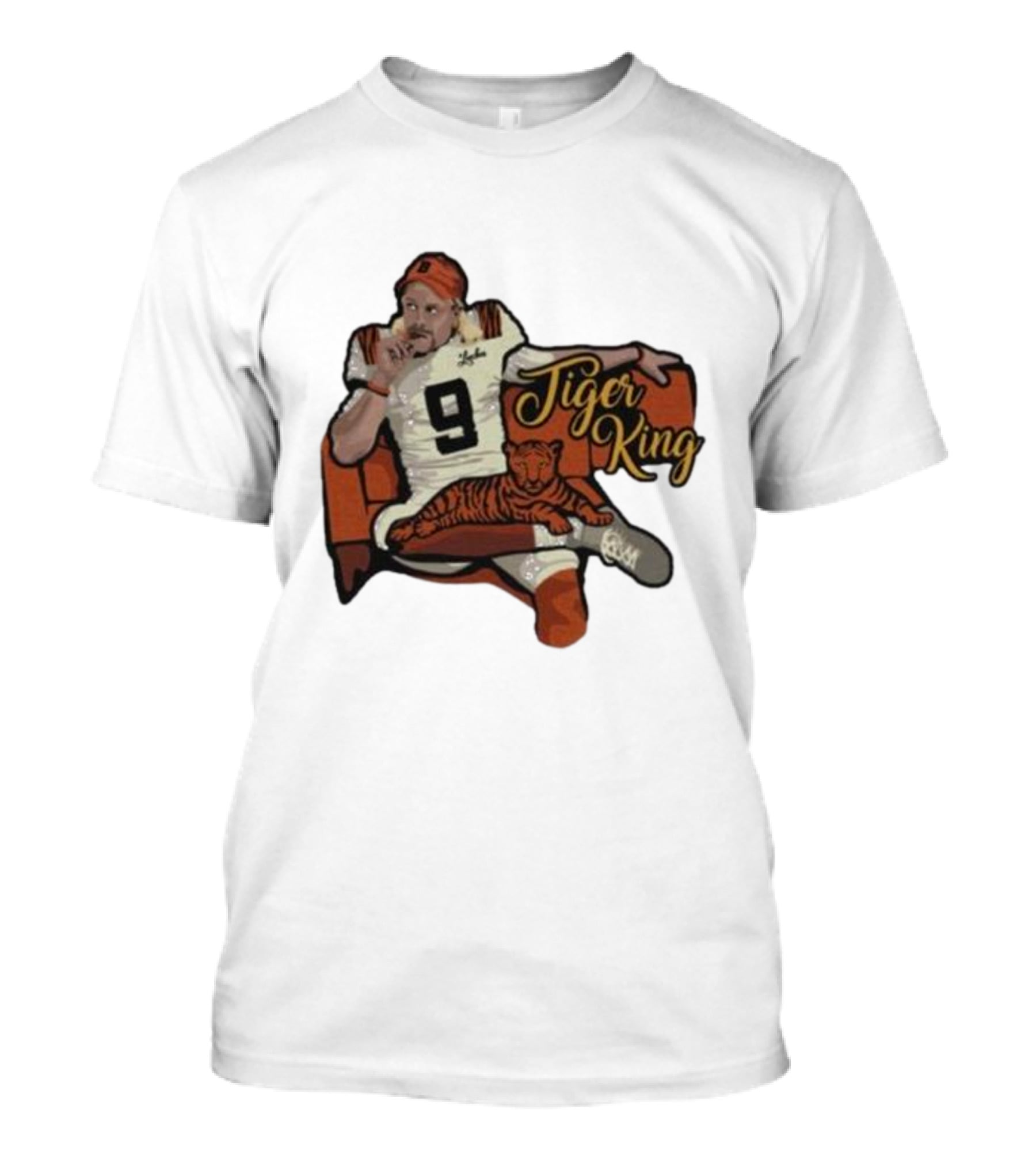 Cincinnati 9 Tiger King Football Player With Orange-Striped Tiger T-Shirt
