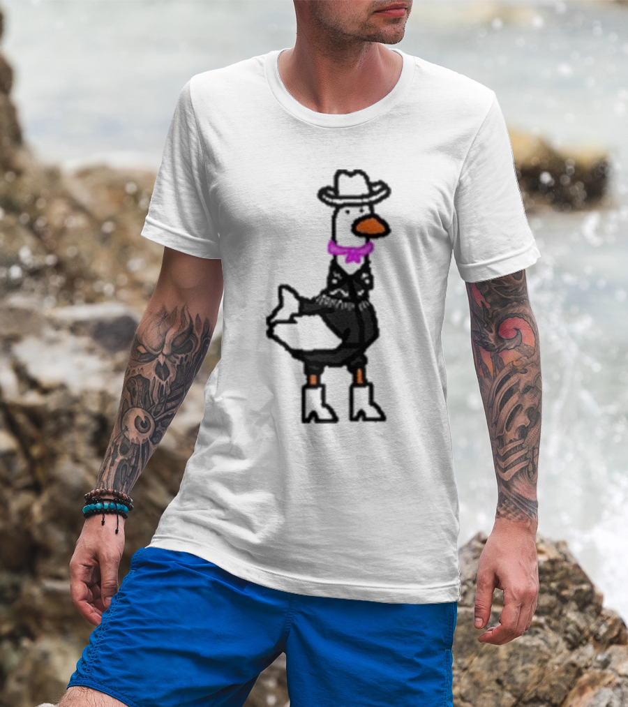 Ryan Goose-Ling Barbie Goose Wearing Cowboy Hat And Pink Bowtie T-Shirt