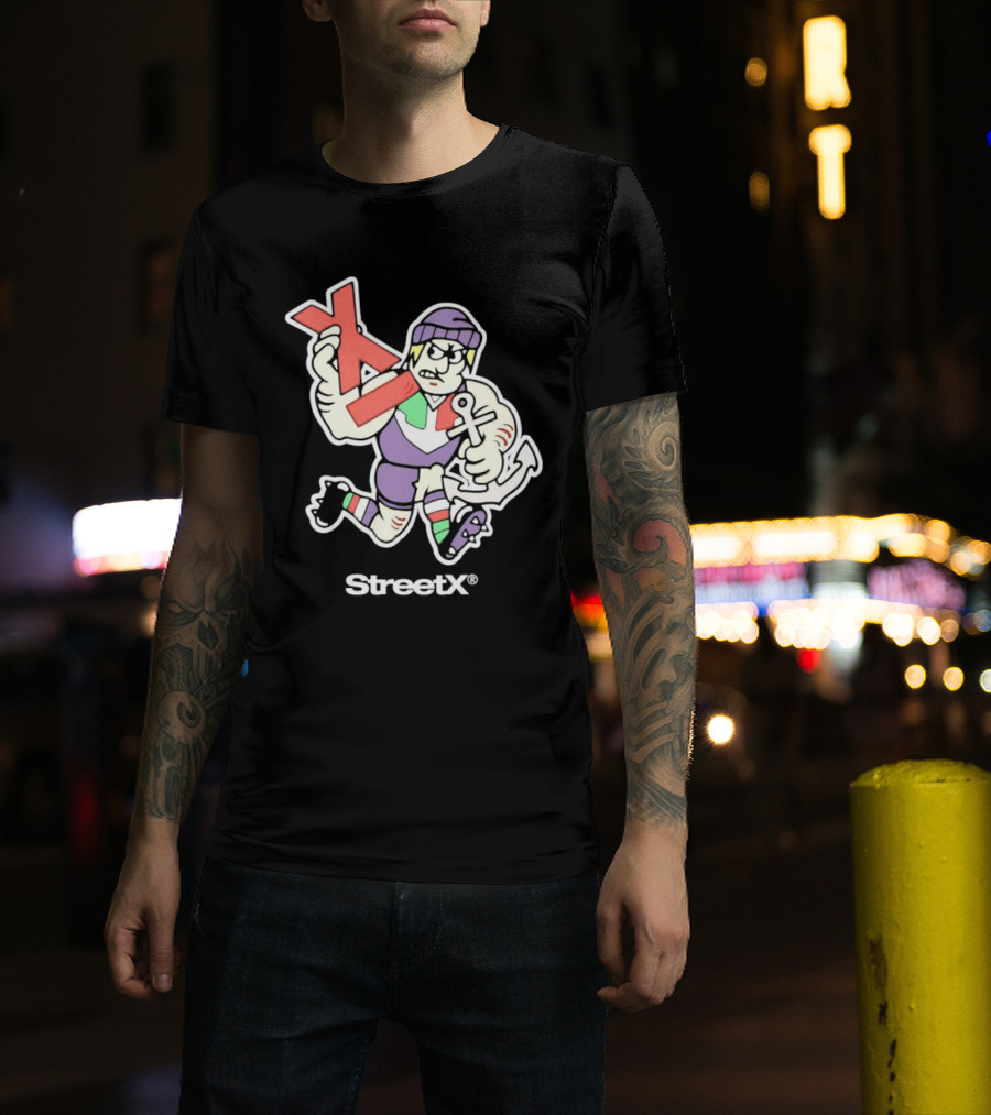 Fremantle Dockers Mens Street X AFL 90s Mascot Character With Anchor And Red X T-Shirt