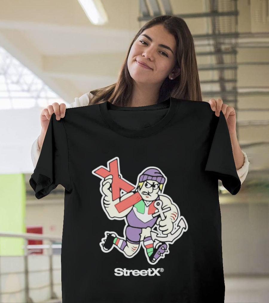 Fremantle Dockers Mens Street X AFL 90s Mascot Character With Anchor And Red X T-Shirt
